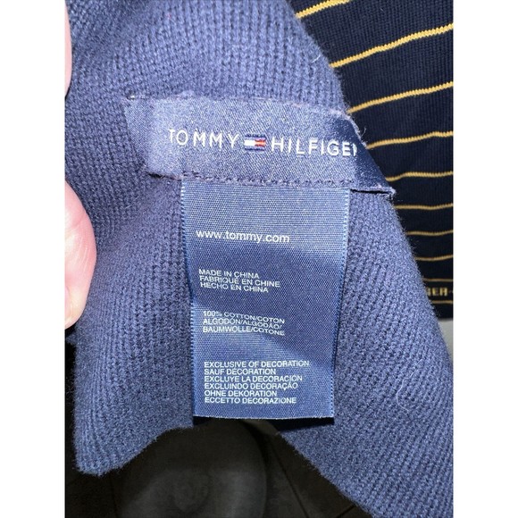 Tommy Hilfiger Scarf Blue Gold Striped Mens Scarf Embroidered Wool Winter Scarf - Picture 3 of 6